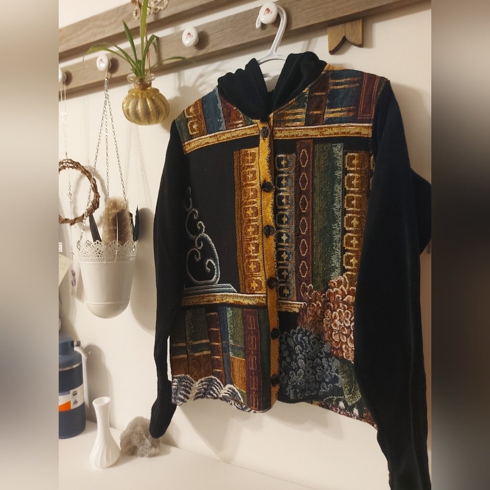 Upcycled button-up hooded jacket
